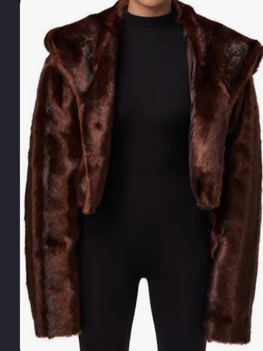 naked wardrobe Women's Dark Brown Faux Fur Cropped Jacket